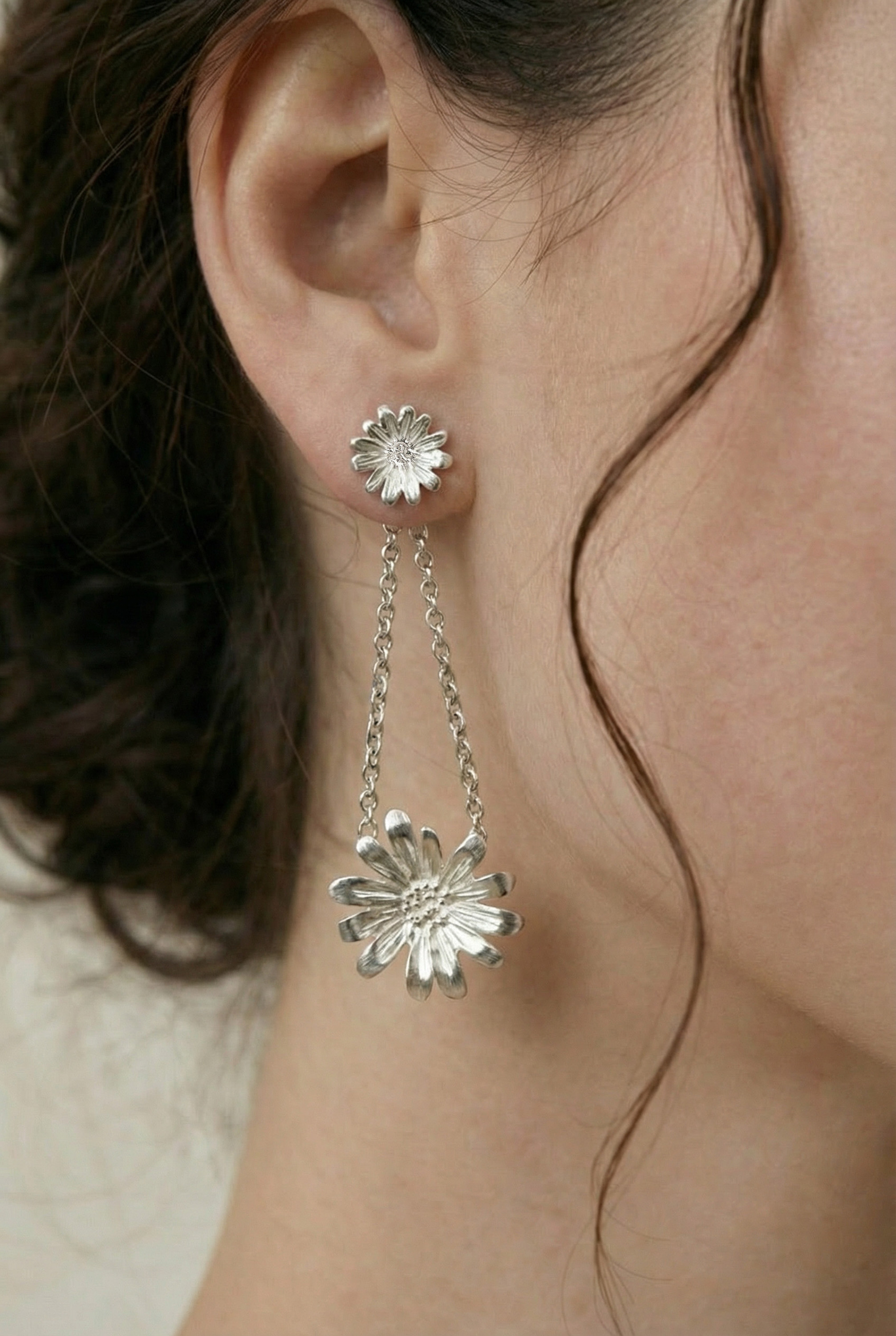 DOUBLE DAISY earrings sterling silver/ gold plated