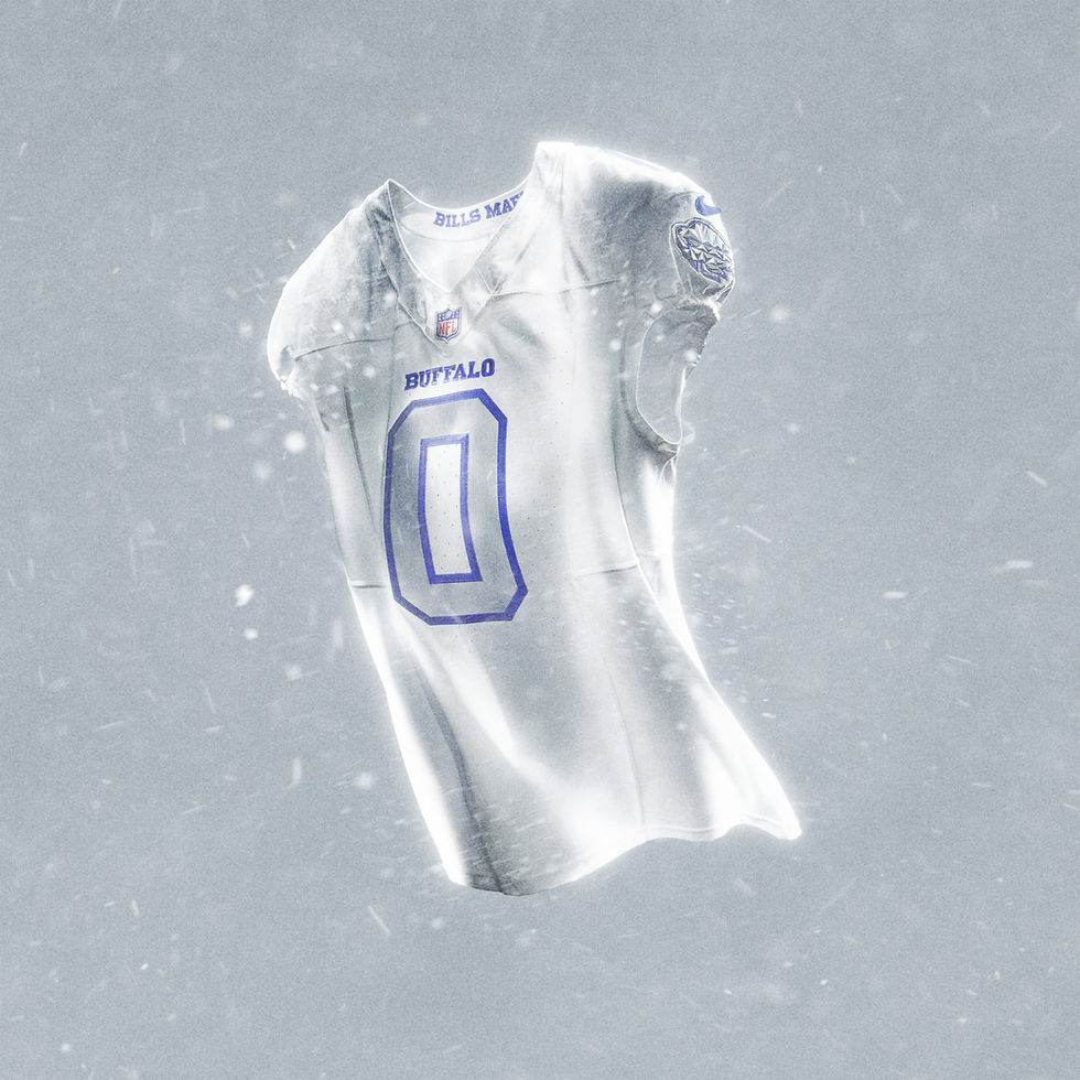 The Buffalo Bills Rivalries Uniform white jersey against an icy backdrop
