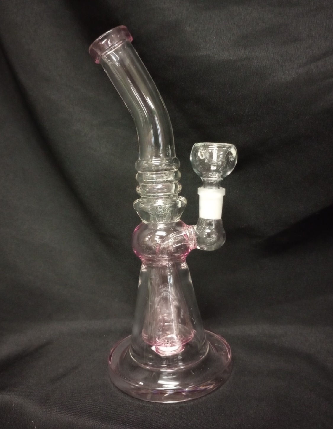 9.5" Pink and Clear Bent Neck Bong with Perc