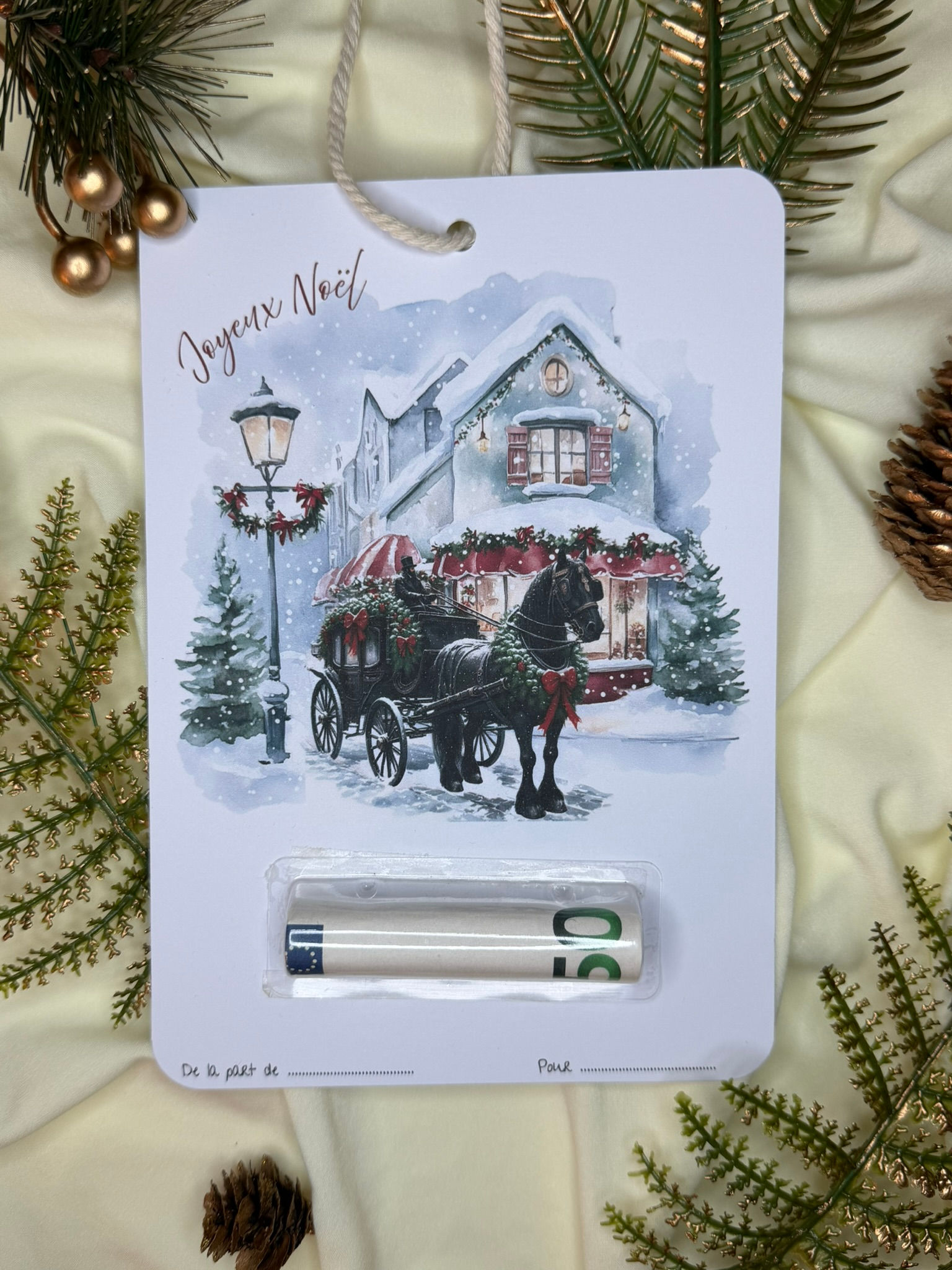 Carte argent - Calèche de Noël