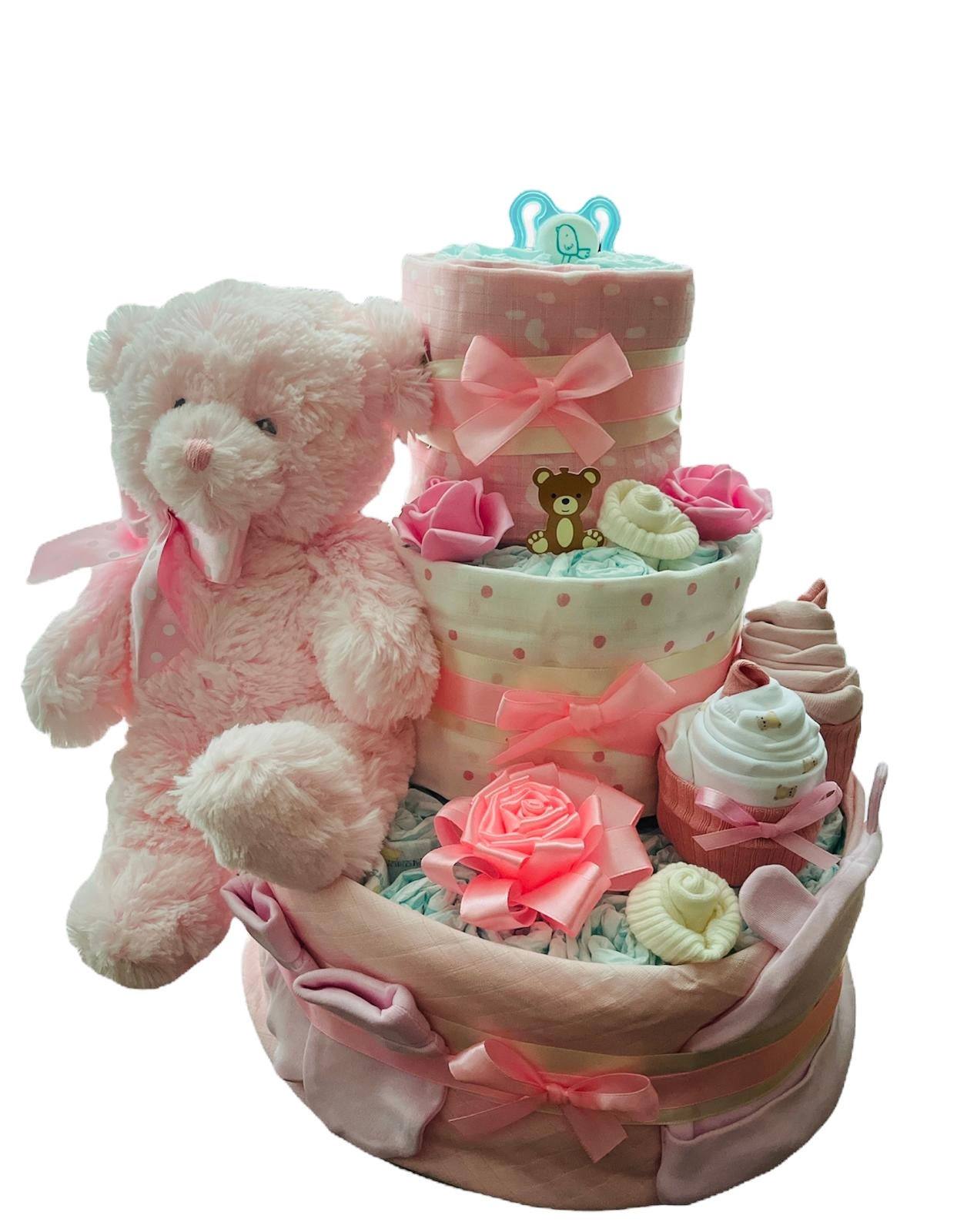 Nappy Cake Luxury Teddy 3 Tier Pink