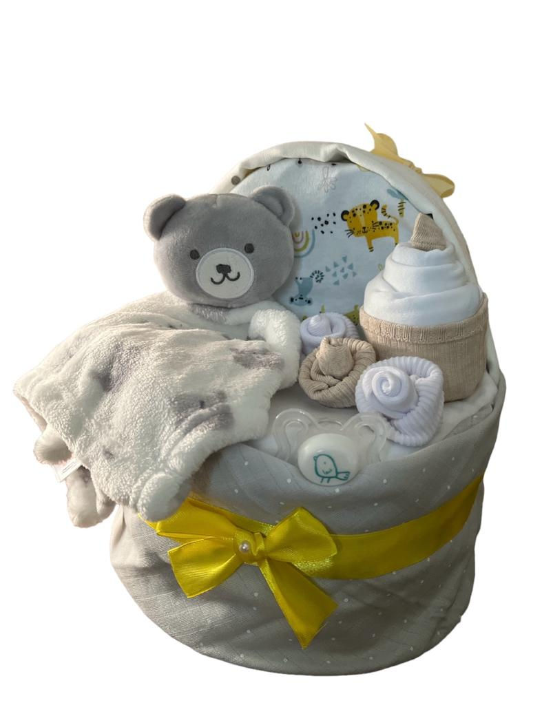 Nappy Cake/Crib Baby gift Natural Teddy