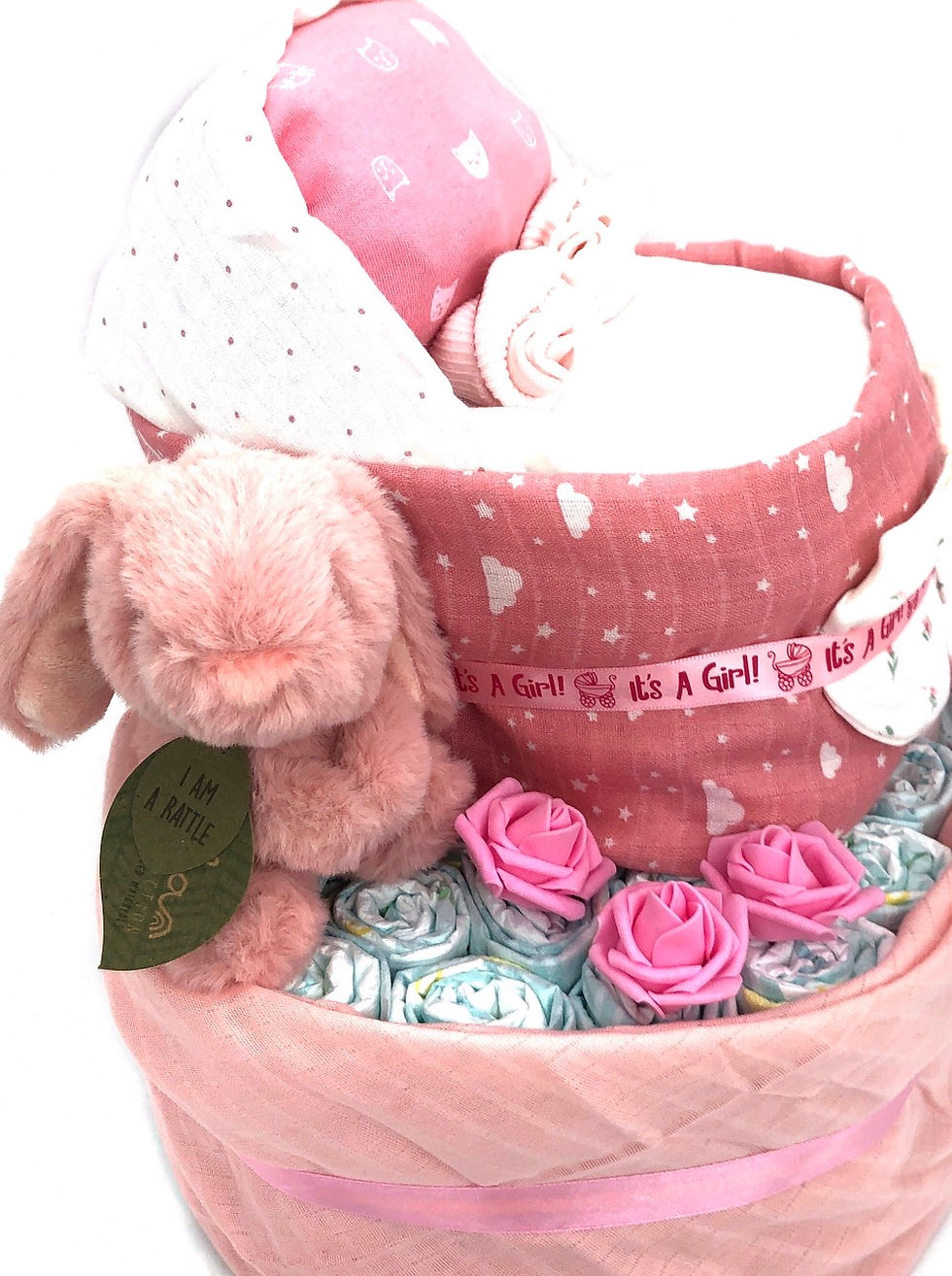Thumbnail: Nappy Cake with Crib Baby gift Bunny Pink