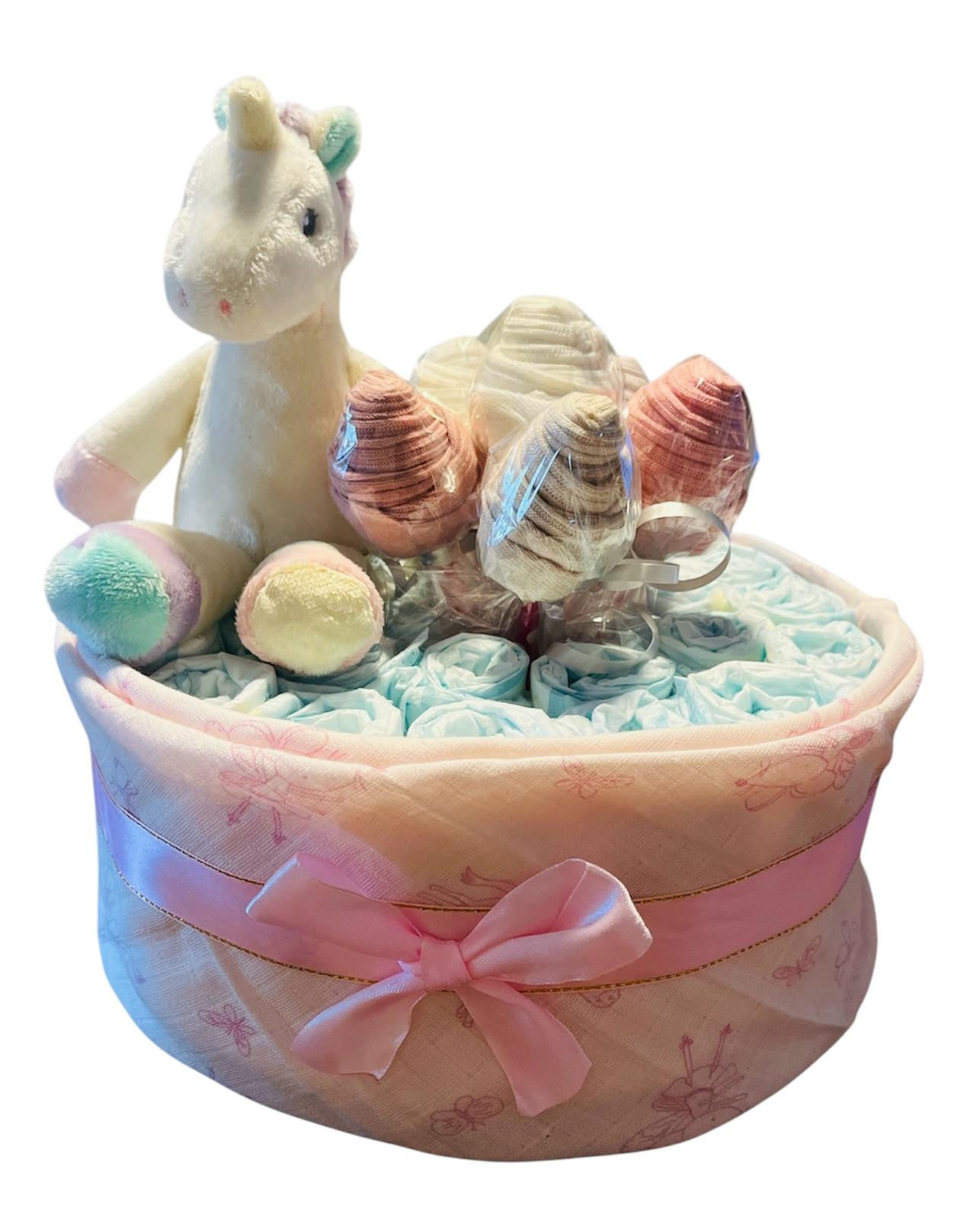 Nappy Cake Simple Unicorn 1 Tier Pink