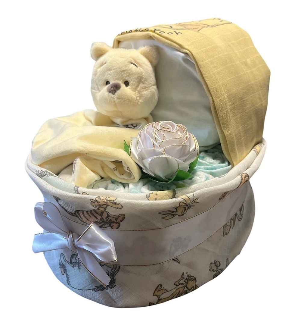 Baby gift Nappy Cake/Crib Winnie the Pooh Natural