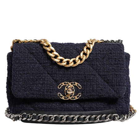 Chanel Dark Blue Medium Flap Tweed CC Gold Gray Chain Shoulder Bag