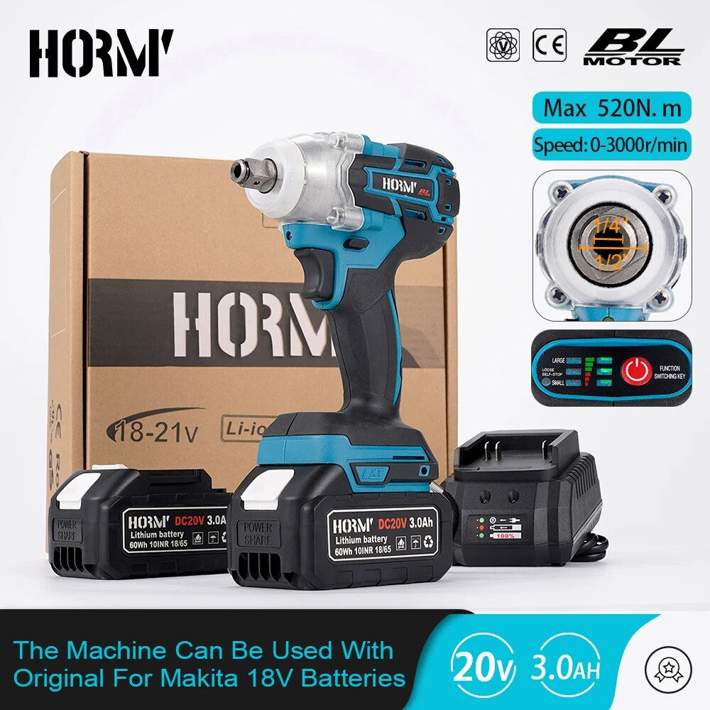 Hot Review! Hormy 1/2 Inch Brushless Electric Impact Wrench 520NM Cordless El...