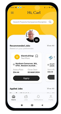 Screen shot of the Tradies home screen in the Mobile App