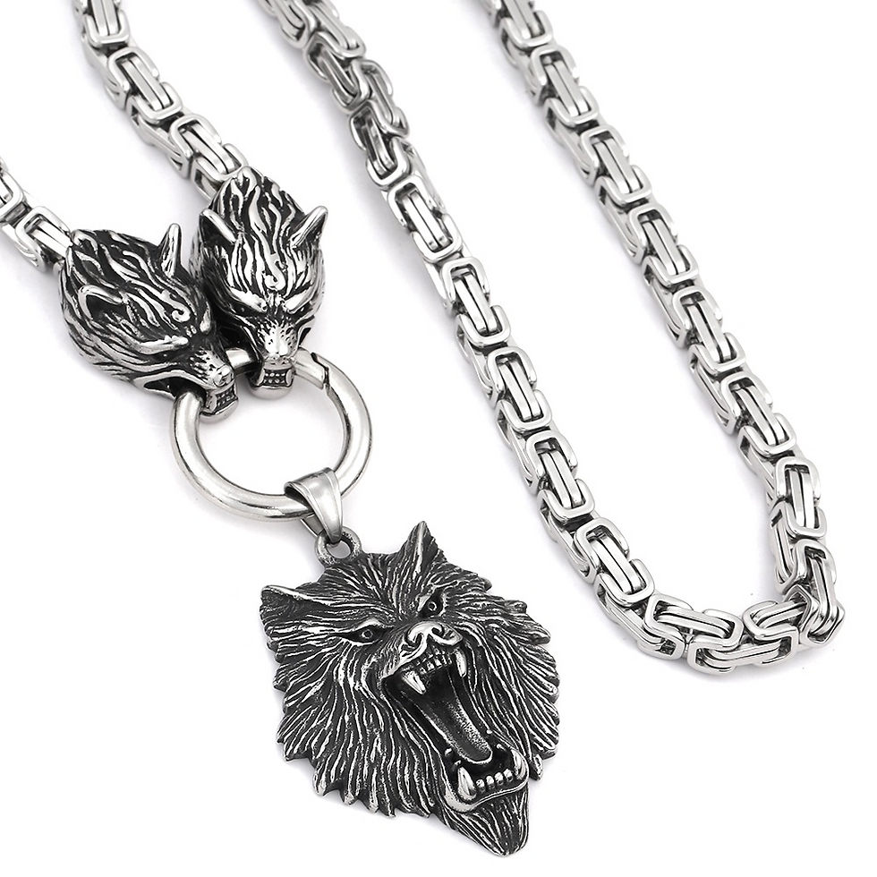 Thumbnail: Viking Stainless Steel Wolf Head Pendant Necklace Ornament