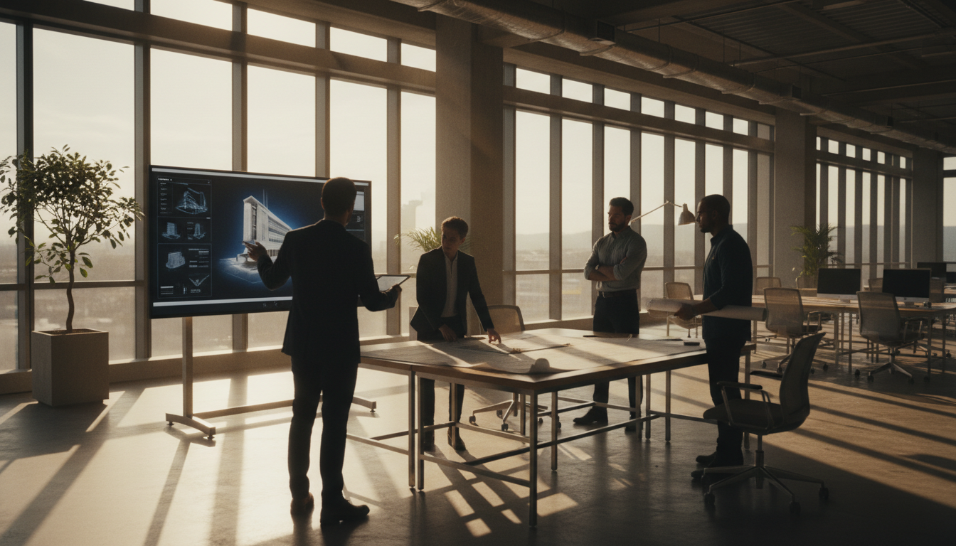 Professionals discussing package options in an office