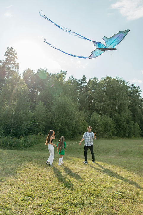 kids and parent with a butterfly kite