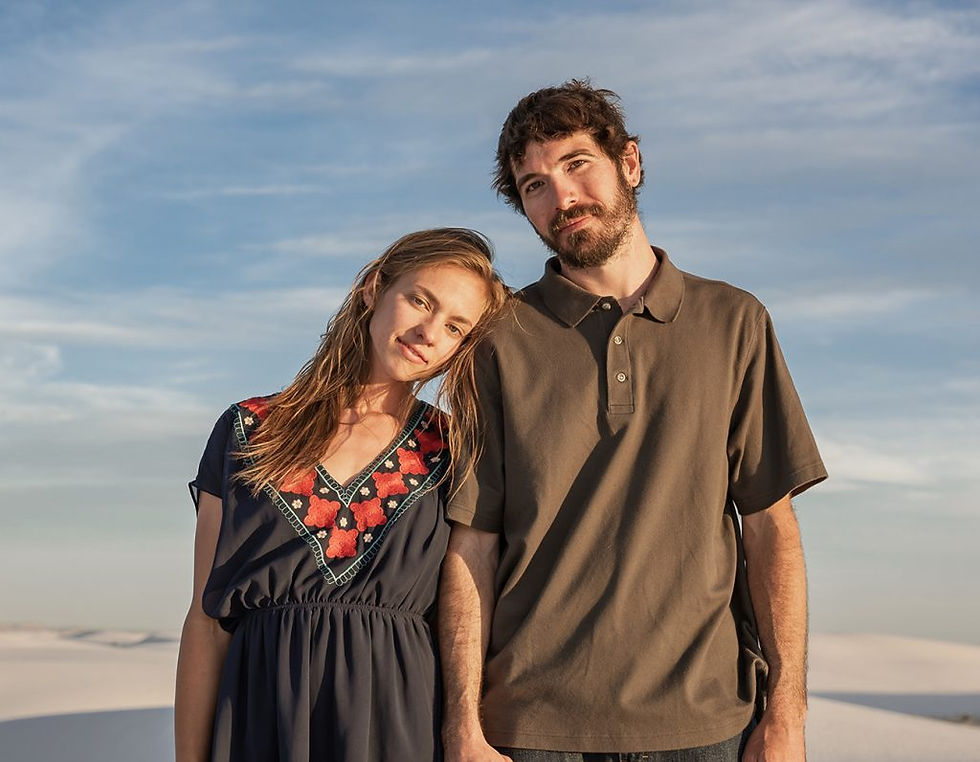 A portrait of Sara and Topher Mack the Artist Couple at White Sands National Park.