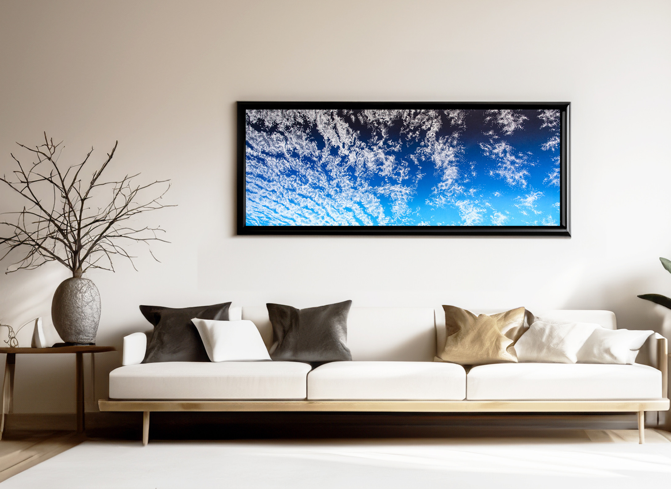 Fine art print of clouds with blue gradient sky by Artist Couple. installation.
