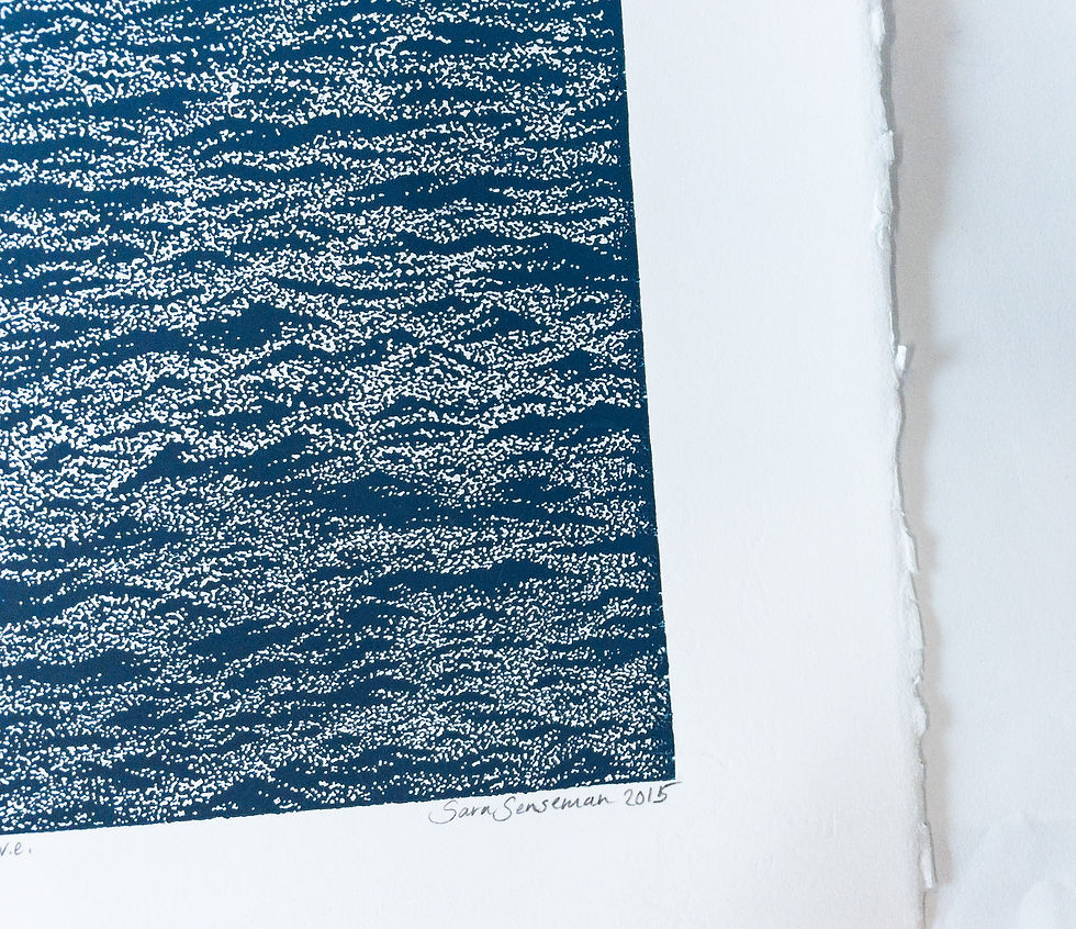 Thumbnail: Beautiful blue gradient fine art relief print of water. hand stippled sintra plate printed on white paper. signature.