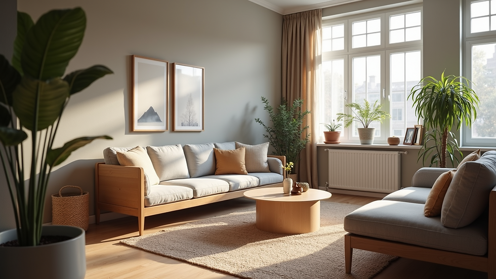Eye-level view of a modern shared living room with comfortable seating