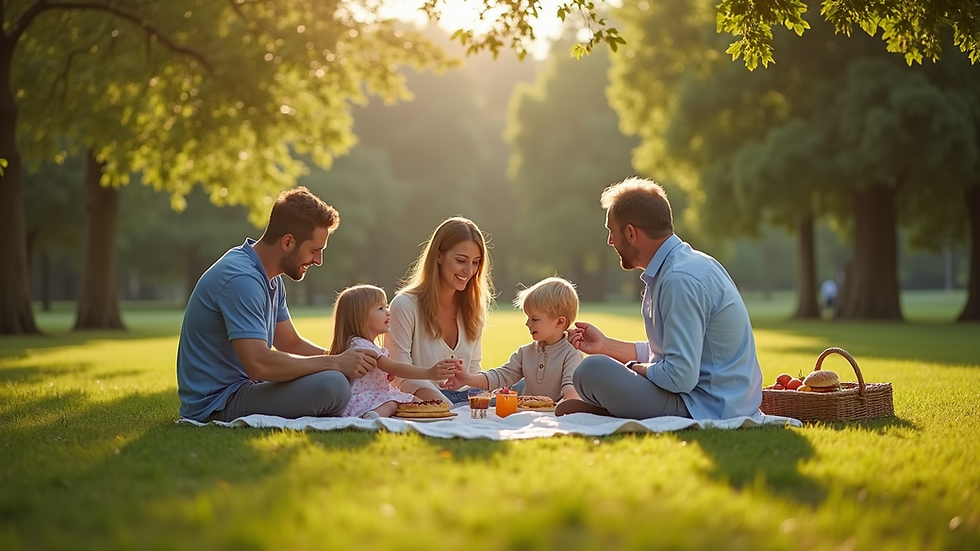 Eye-level view of a family enjoying a picnic in a park