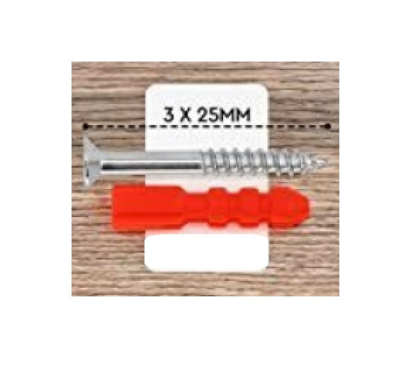 3 x 25 mm 2 drywall anchors, 2 screws set