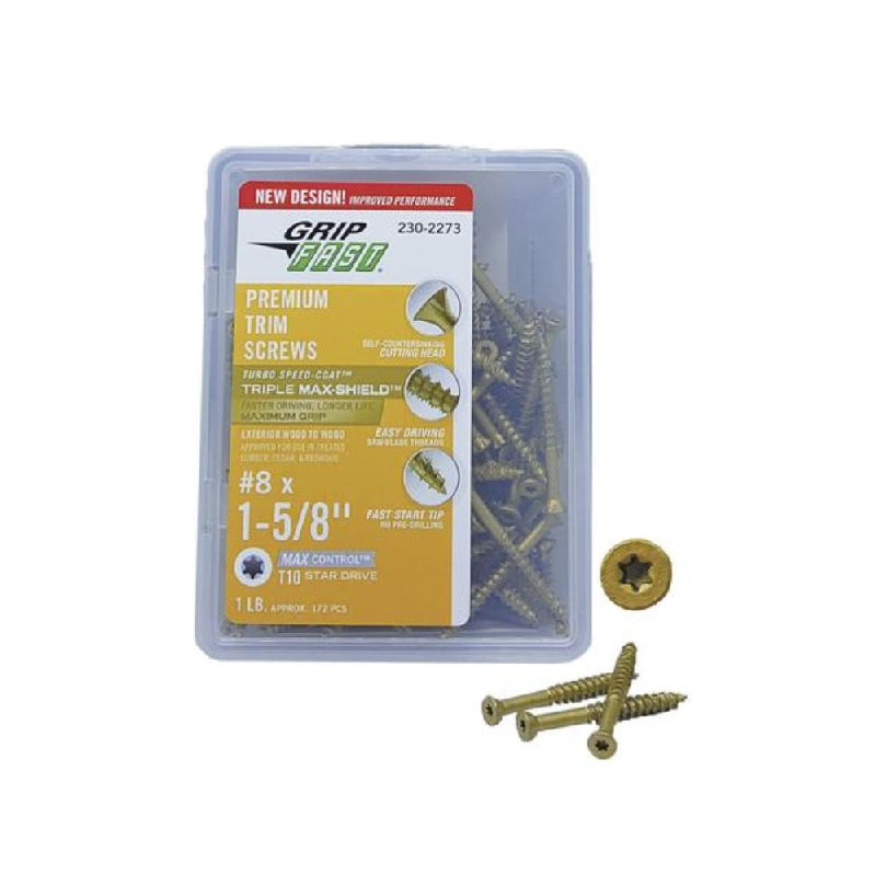 Grip Fast® Premium #8 x 1-5/8" Star Drive Gold Trim Head Wood Screw - 1 lb. Box