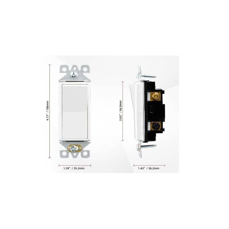 3 Way Rocker Decorator Paddle Light Switch, Single Pole or Three Way