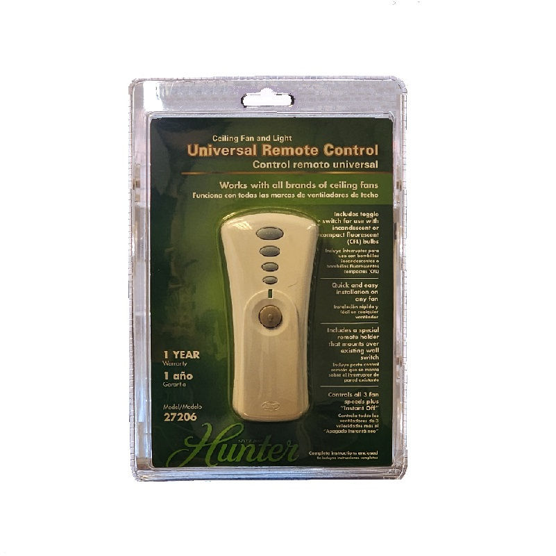 Hunter Ceiling Fan and Light Universal Remote Control Model 27206 BA