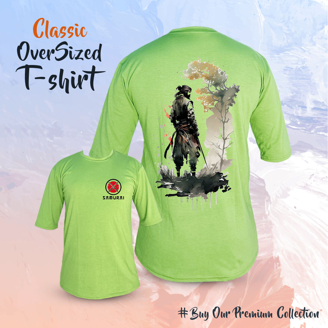 Light Green Oversized Samurai Print T-shirt