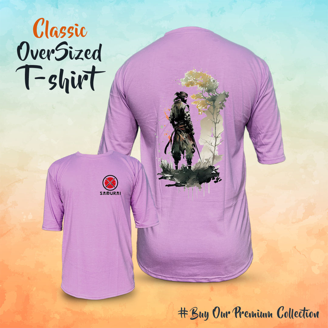 Lavender Oversized Samurai Print T-shirt