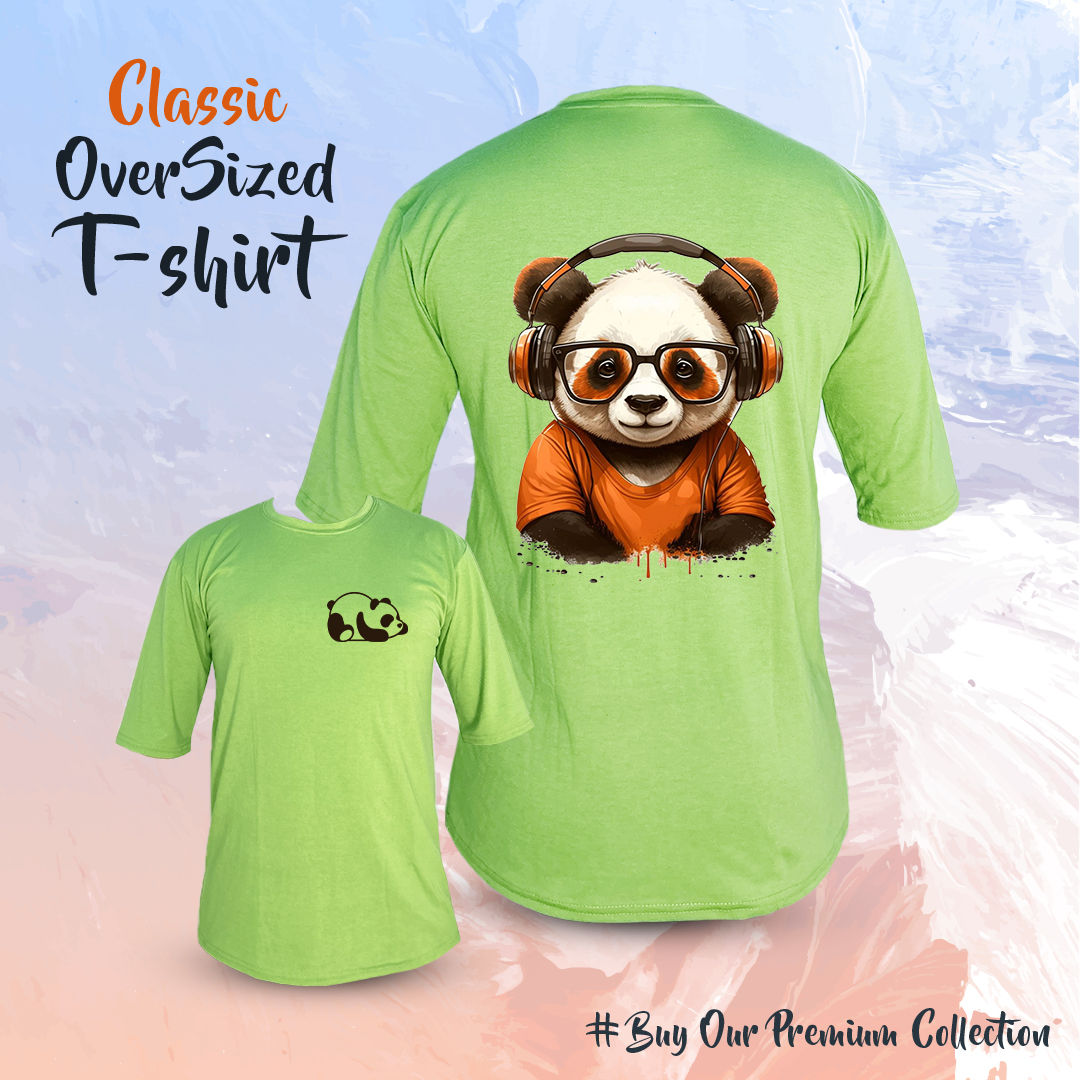 Light Green Oversized Panda Print T-shirt