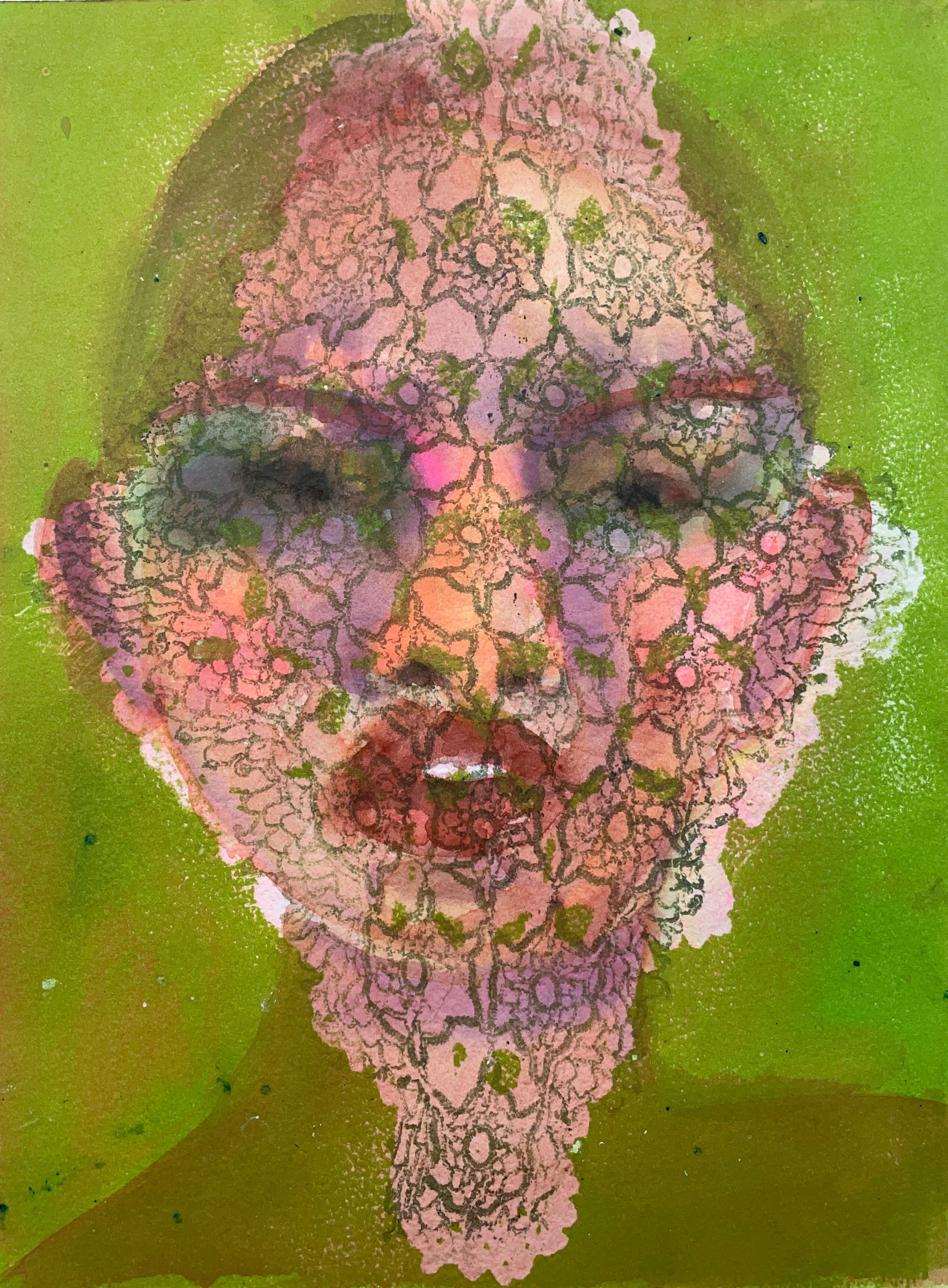 Impressão de tecido sobre aquarela “sem título” série Véu 2024