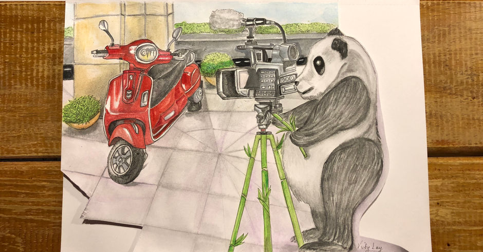 Panda Filming a Vespa