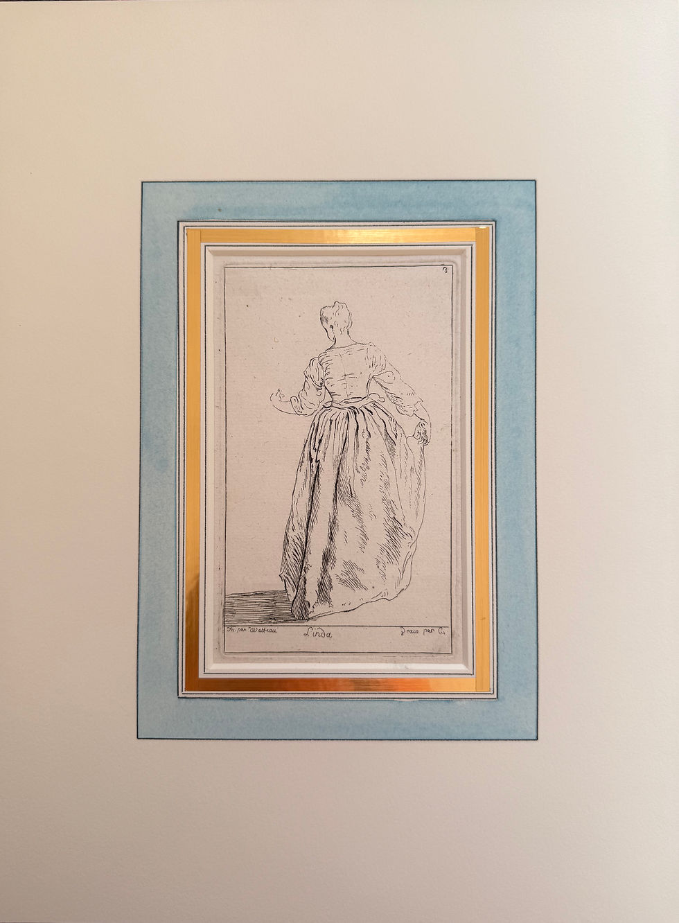 Thumbnail: Comte de Caylus after Watteau 'Suite de Figures': No.3 Linda