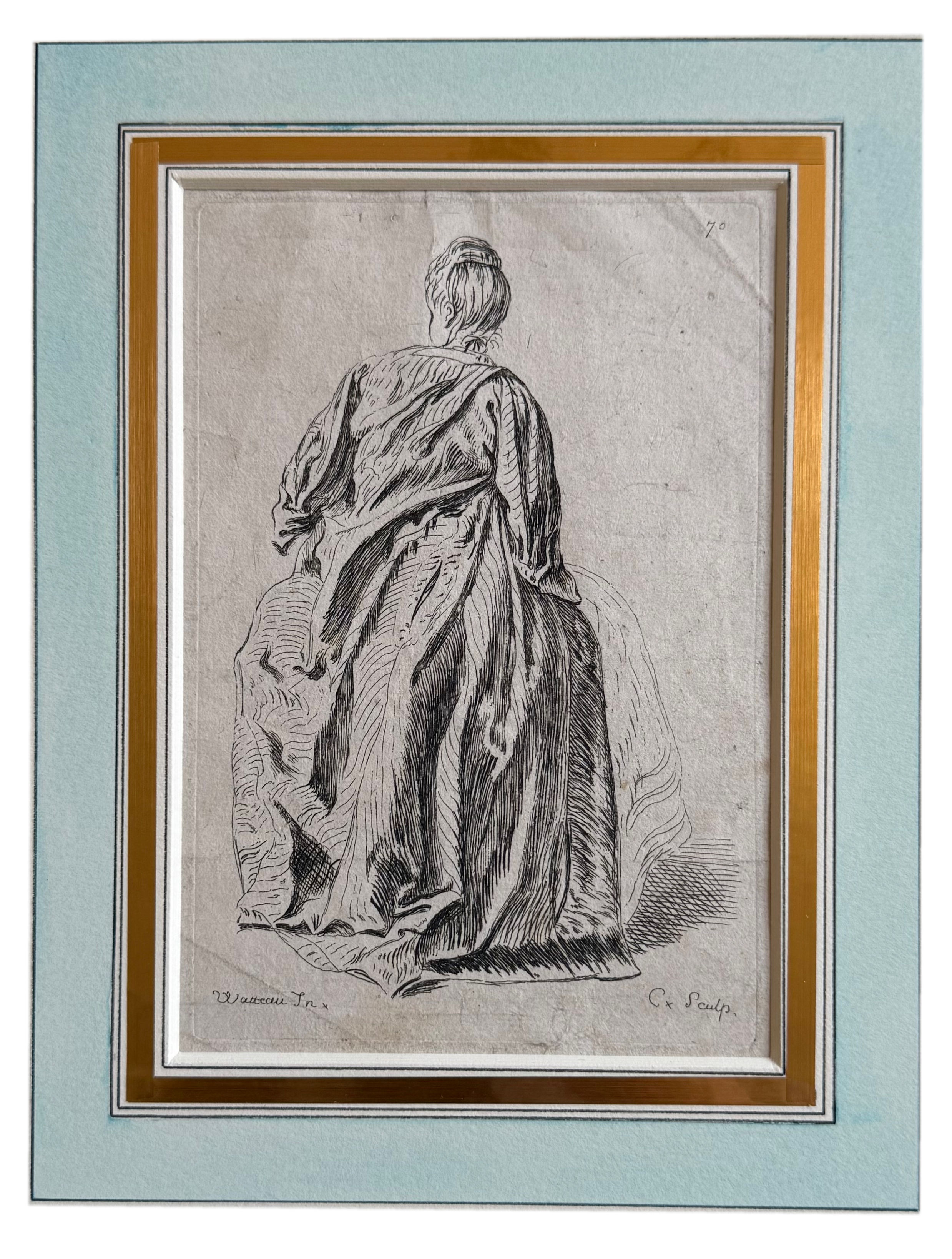 Comte de Caylus after Watteau 'Suite de Figures': No.70  Femme assise