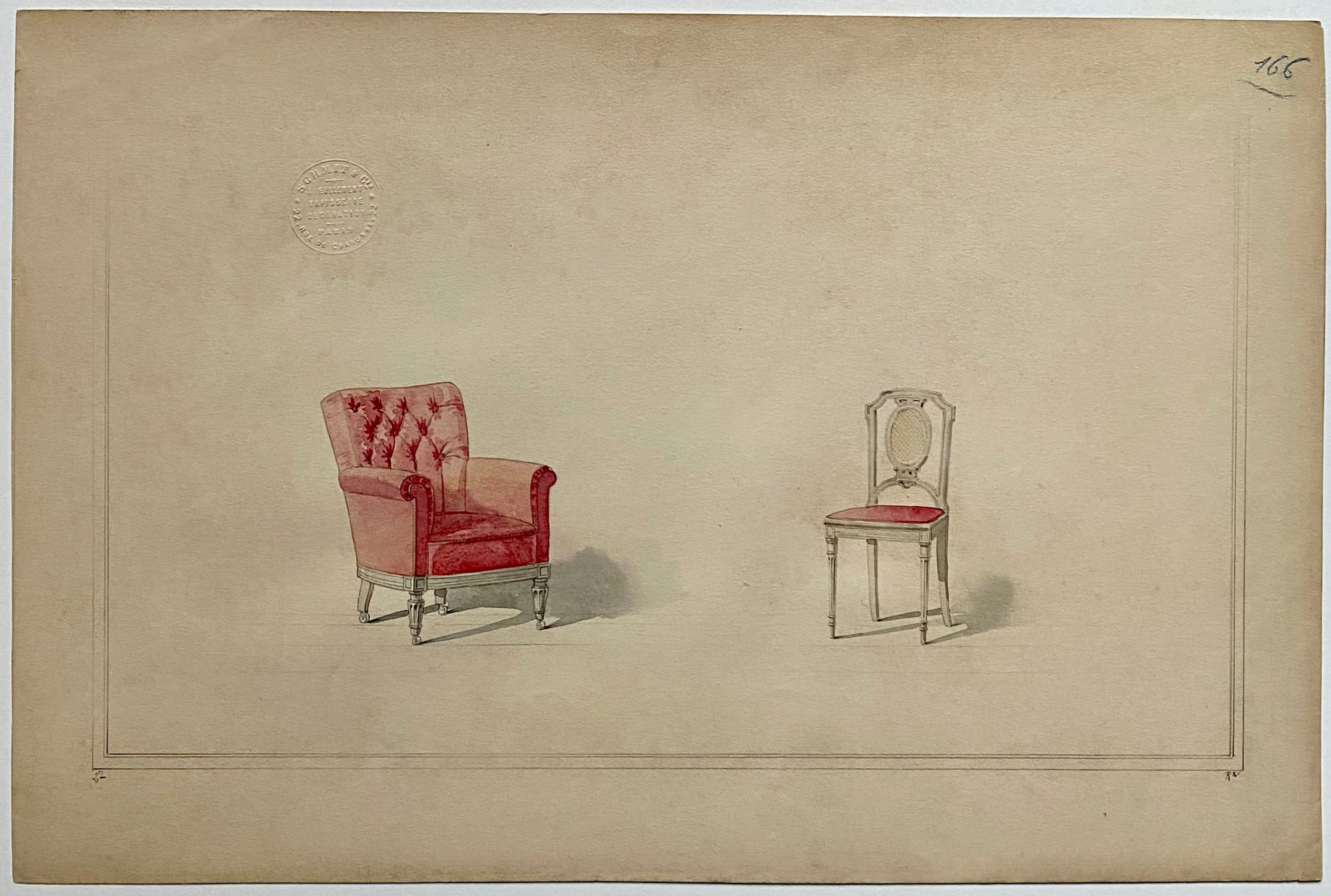 Design for an Armchair and Chair Upholstered in Red