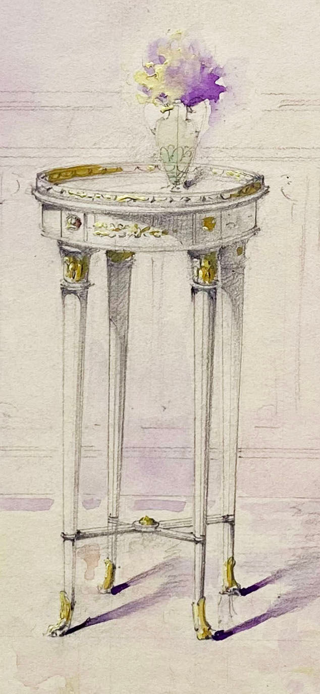 Thumbnail: Design for a Small Drum Table with Flower Vase on Top