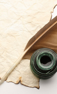 plume et encrier, parchemin, écriture, auto-publication