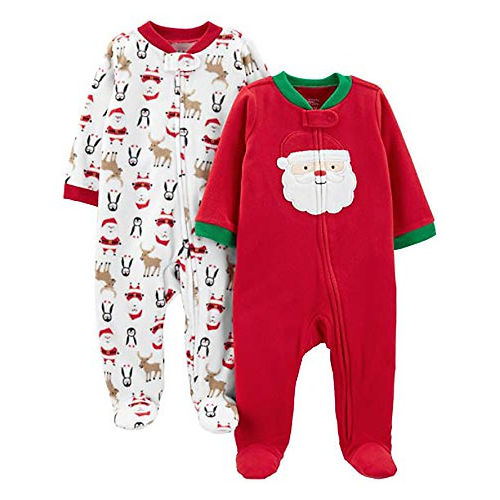 Carter's Sleepers, 2 pack Fleece Footed, Santa/Christmas (3-6 M)