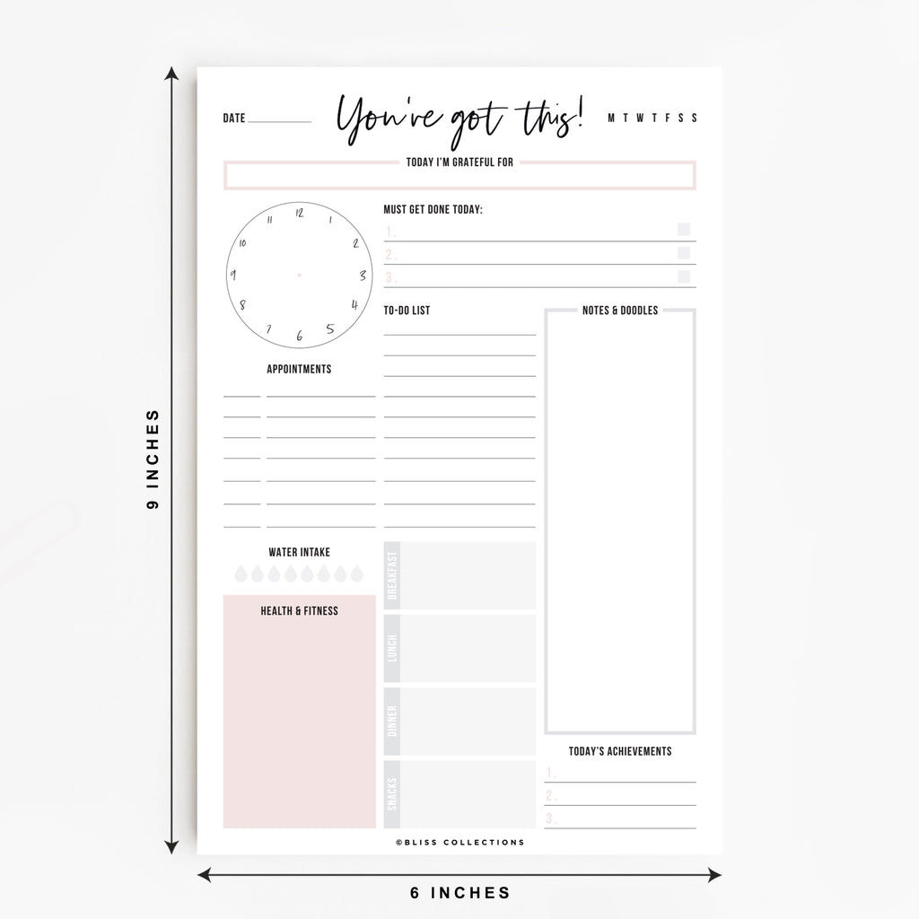 Bliss Collections - Motivational Daily Planner 6x9 inches, 50 tear off sheets