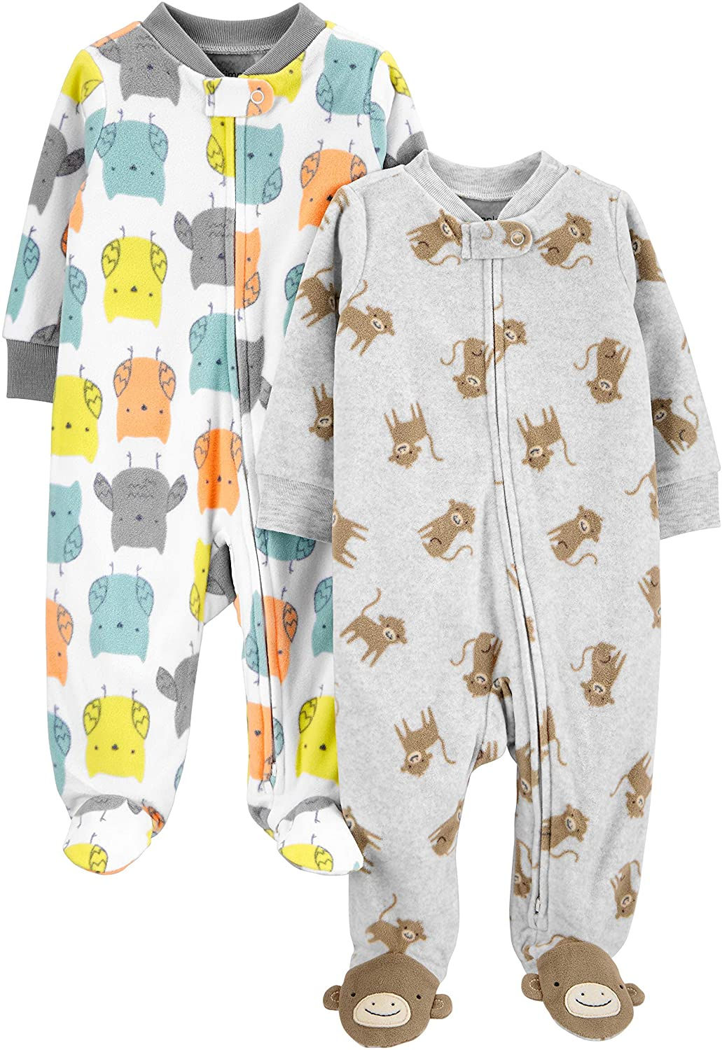 Carter's Sleepers, 2-Pack Fleece Footed, owl/monkey (6-9 M)