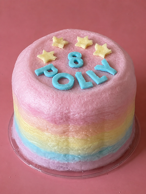 Personalised rainbow candy floss birthday cake with name and age