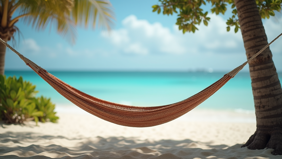 Close-up view of a beachside hammock