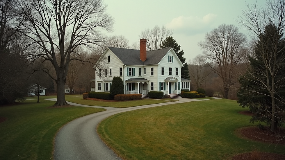 High angle view of a historic New England home
