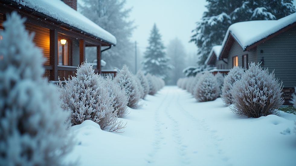 Close-up view of a snow-covered residential property