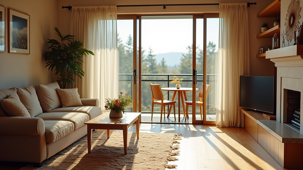 Eye-level view of a cozy living room in a vacation rental