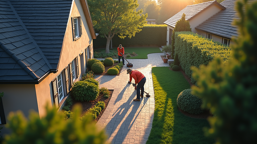 High angle view of a property maintenance team at work