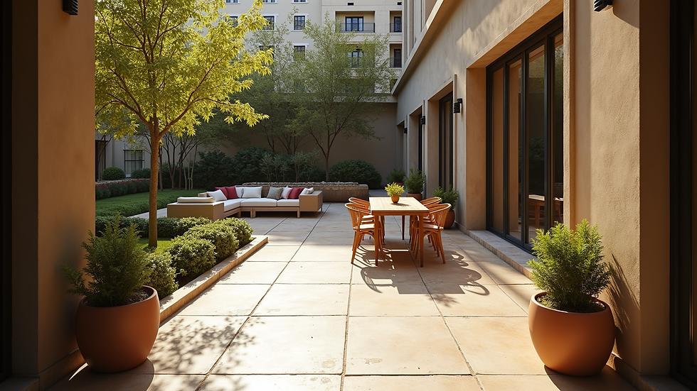 High angle view of a beautiful outdoor patio area