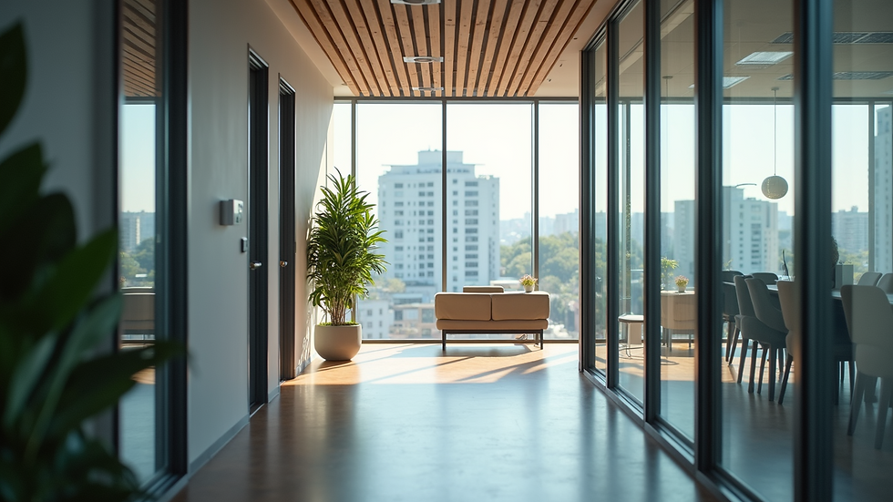 High-angle view of a property management office environment
