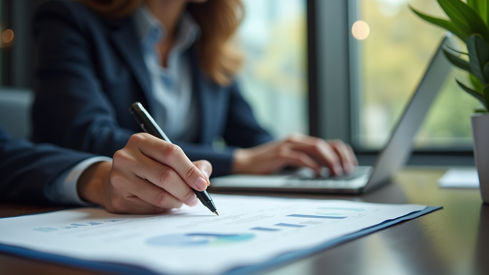 Close-up view of a property manager working at a desk