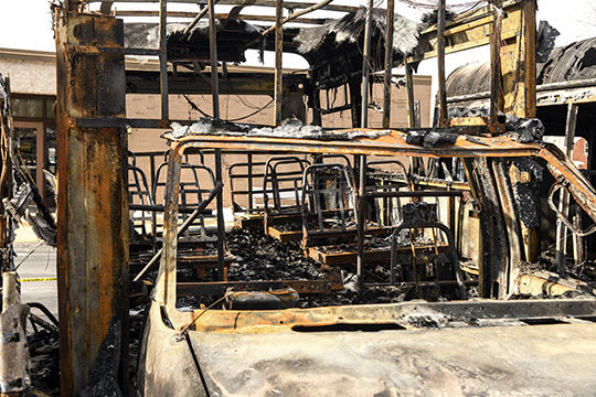 Aspiro bus fire image-close up view