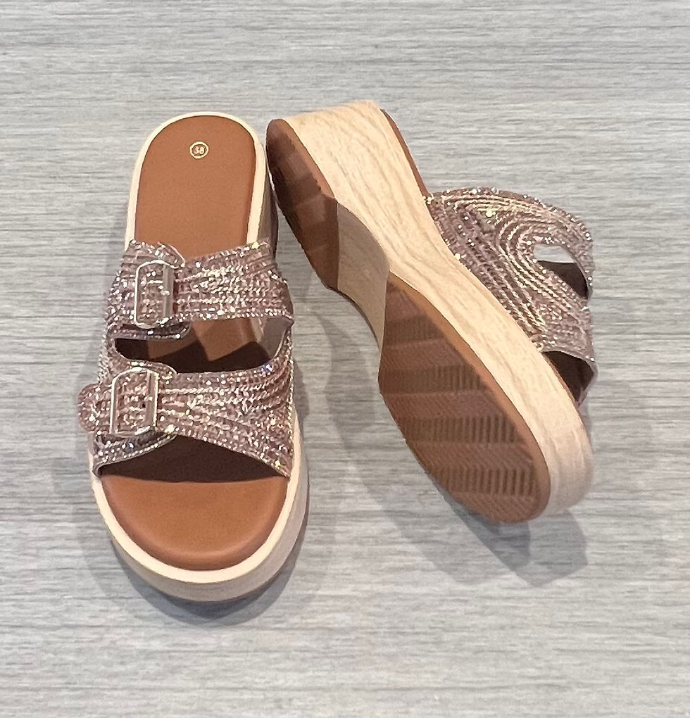 Thumbnail: Flatform Wedge Diamante Double Strap Sandals