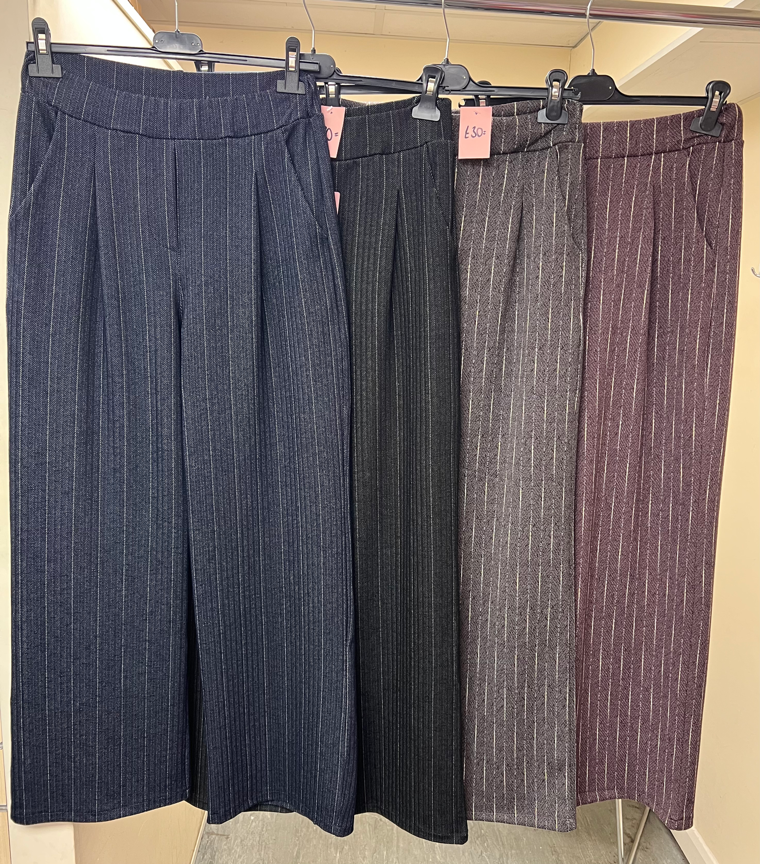 Wide Leg Magic Pinstripe Herringbone Trousers 