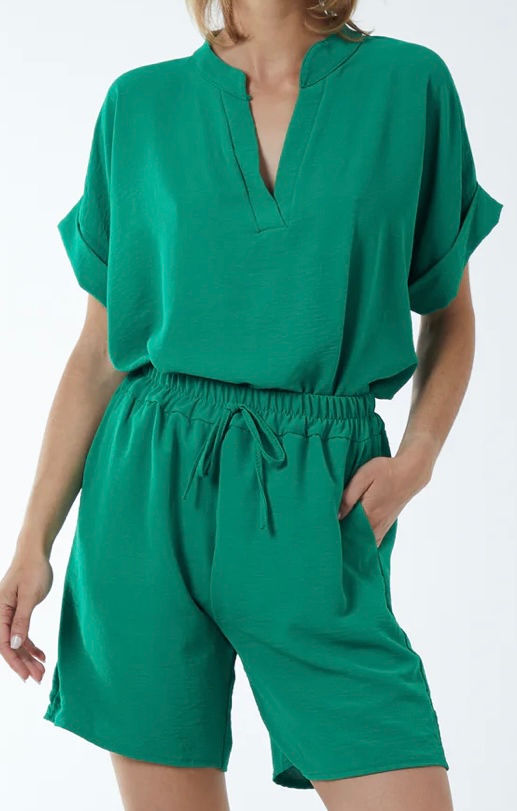 Thumbnail: 2 Piece V Neck Top & Shorts Set